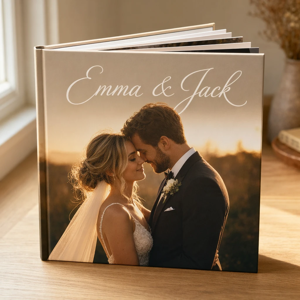 Esempio di copertina di un libro fotografico di matrimonio